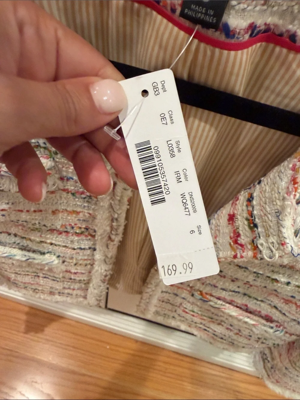 J. Crew White Multicolor Tweed Fringe Collar Jacket